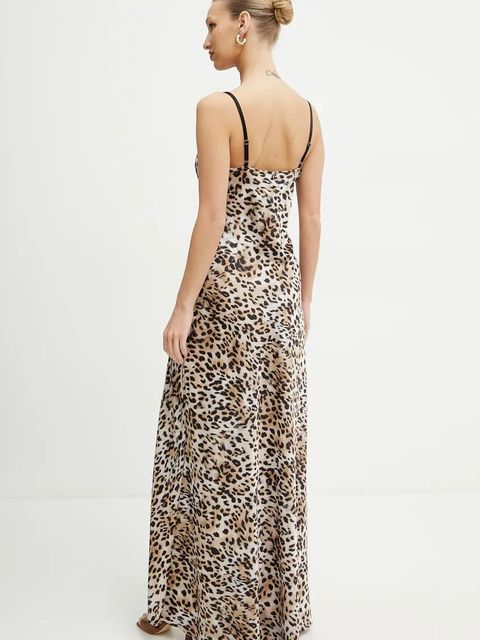 Guess sukienka ADLE kolor brązowy maxi rozkloszowana W5GK10 WF1T2