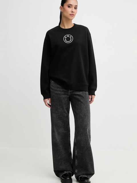 Hugo Blue bluza bawełniana damska kolor czarny z nadrukiem 50555795 - zdjęcie produktu nr 2