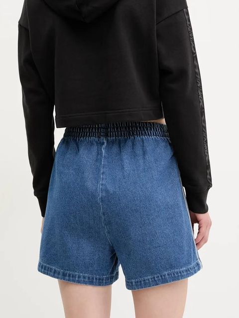 adidas Originals szorty jeansowe Firebird damskie kolor niebieski z aplikacją high waist JD2562