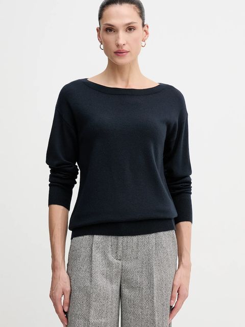 Sisley sweter wełniany damski kolor granatowy lekki 11BAM1A48 - zdjęcie produktu nr 1