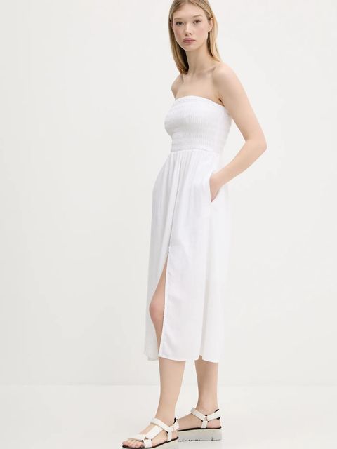 Hollister Co. sukienka lniana kolor biały midi rozkloszowana KI359-1209 - zdjęcie produktu nr 2