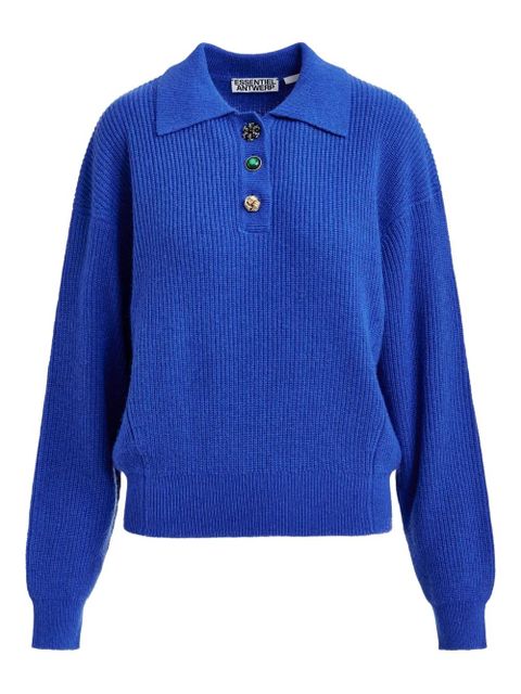 Essentiel Antwerp Imetal embellished polo top - Blue - zdjęcie produktu nr 1