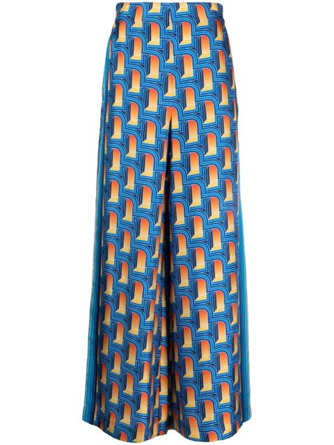 Casablanca L'Arche De Nuit-print silk palazzo trousers - Blue - zdjęcie produktu nr 1