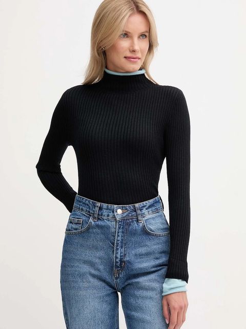 Calvin Klein Jeans sweter z dodatkiem wełny damski kolor czarny lekki z półgolfem LV044D314G - zdjęcie produktu nr 1