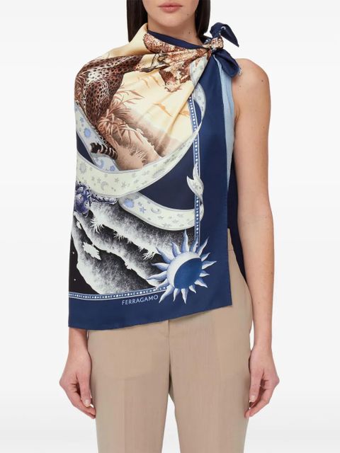 Ferragamo day & night print silk scarf - Blue