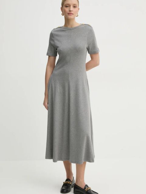 Tommy Hilfiger sukienka bawełniana kolor szary midi rozkloszowana WW0WW43838
