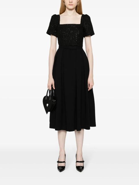Self-Portrait bouclé-panel midi dress - Black