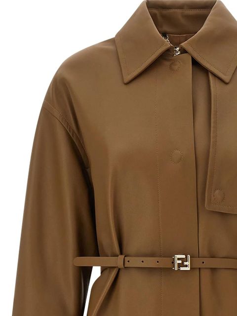 FENDI embossed logo belted trench coat - Brown