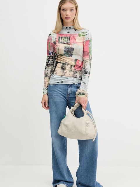 Desigual sweter MONTREAL damski kolor beżowy lekki z półgolfem 25WWJF39 - zdjęcie produktu nr 2