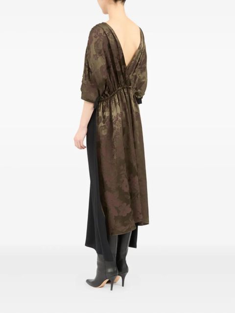 MM6 Maison Margiela floral-print gathered midi dress - Brown