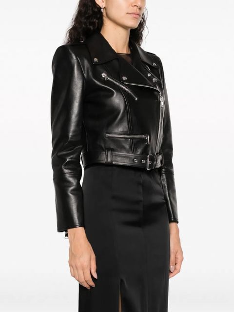 Alexander McQueen cropped leather biker jacket - Black - zdjęcie produktu nr 2