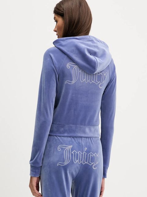 Juicy Couture bluza welurowa kolor fioletowy z kapturem z aplikacją JCWAS225306