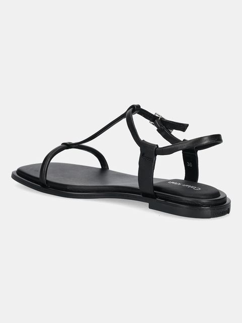 Calvin Klein sandały skórzane FLAT SANDAL SQUARED BUCKLE LTH damskie kolor czarny HW0HW02556