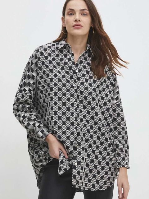 Answear.LAB koszula damska kolor czarny relaxed z kołnierzykiem klasycznym