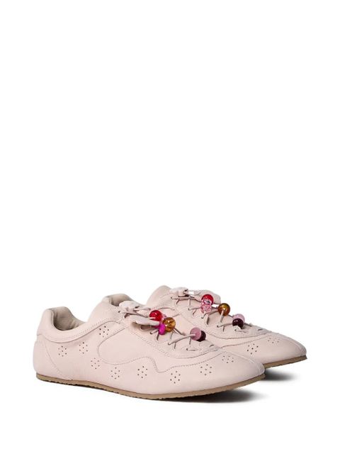 Cecilie Bahnsen beaded lace-up leather sneakers - Pink