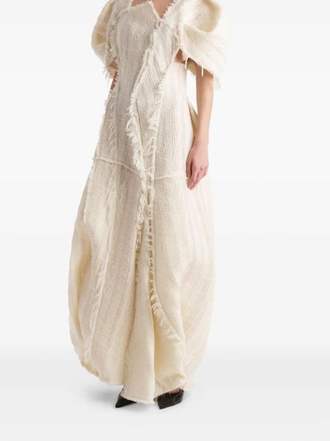 KHAITE Quintin fringed puff-sleeve maxi dress - White