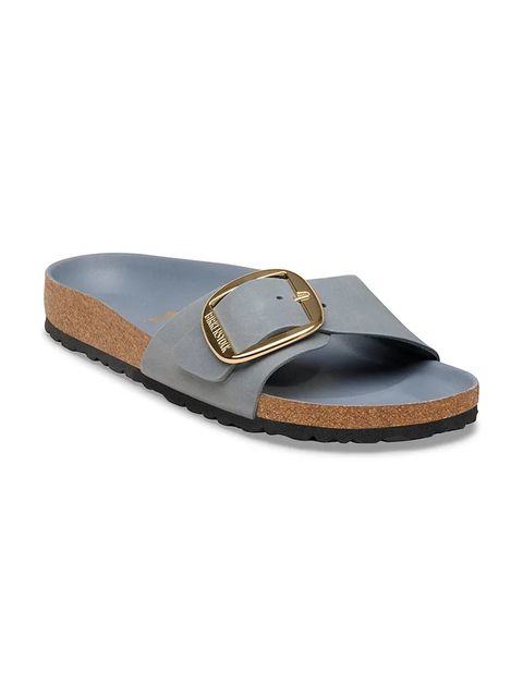 Birkenstock klapki na płaskim obcasie damskie nubukowe Madrid Big Buckle - zdjęcie produktu nr 1