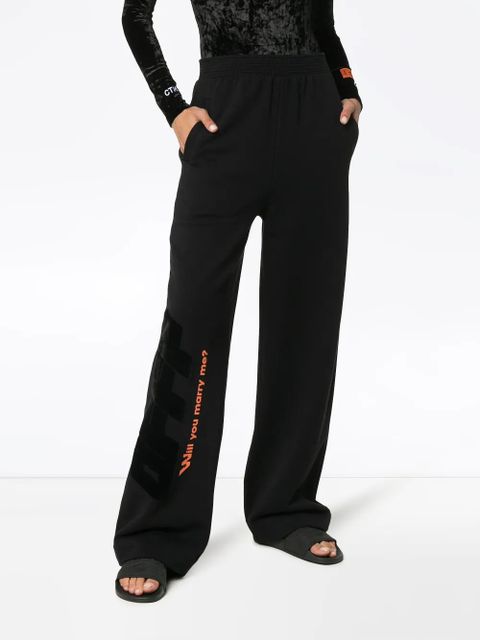Off-White High Waisted Text Print Cotton Trousers - Black