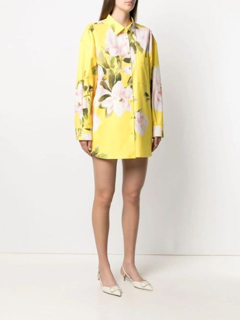 Valentino Garavani floral print shirt mini dress - Yellow