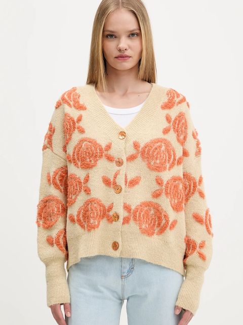 Desigual kardigan z domieszką wełny CARTER kolor beżowy ciepły 25WWJF22 - zdjęcie produktu nr 1