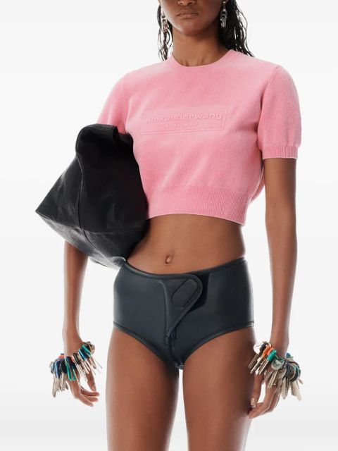 Alexander Wang logo-embossed puff-sleeve knit top - Pink