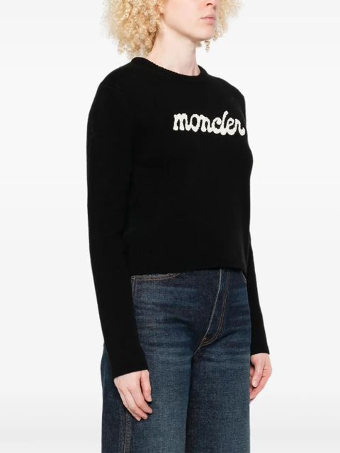 Moncler logo-embroidered wool jumper - Black