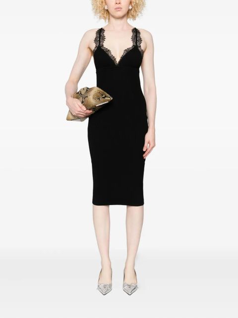 Blumarine lace-trimmed ribbed midi dress - Black