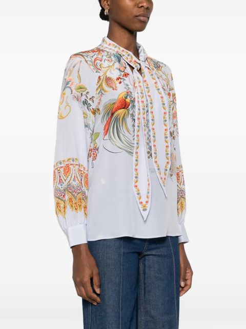ETRO tie-neck bird-print blouse - Blue