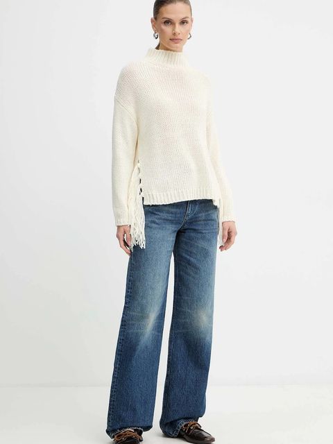 Marella sweter z dodatkiem wełny Emme by Marella damski kolor beżowy ciepły z półgolfem 2525366082200 - zdjęcie produktu nr 2