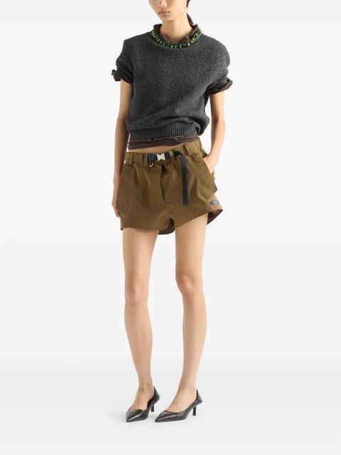 Prada crystal-embellished knitted T-shirt - Grey