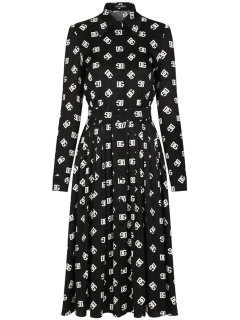 Dolce & Gabbana logo-print belted midi dress - Black - zdjęcie produktu nr 1