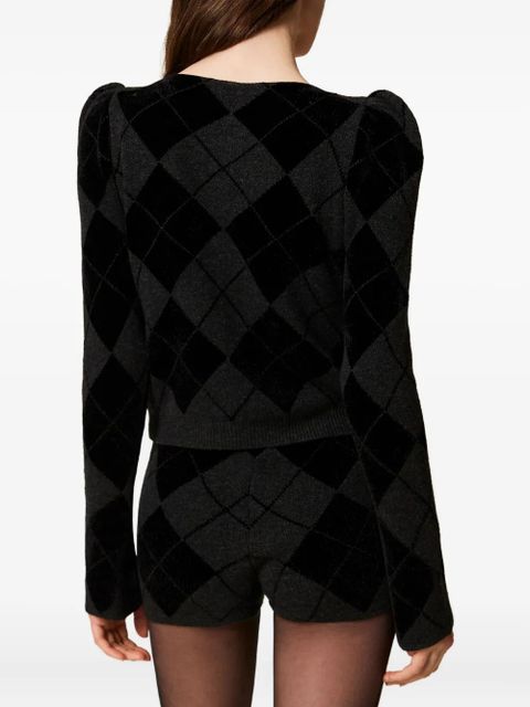 TWINSET puff-sleeve diamond-pattern jumper - Black