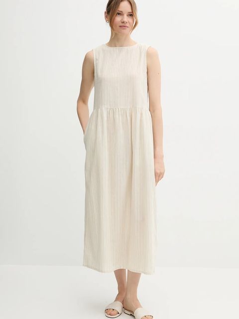 United Colors of Benetton sukienka z domieszką lnu kolor beżowy maxi rozkloszowana 48I5DV0BK