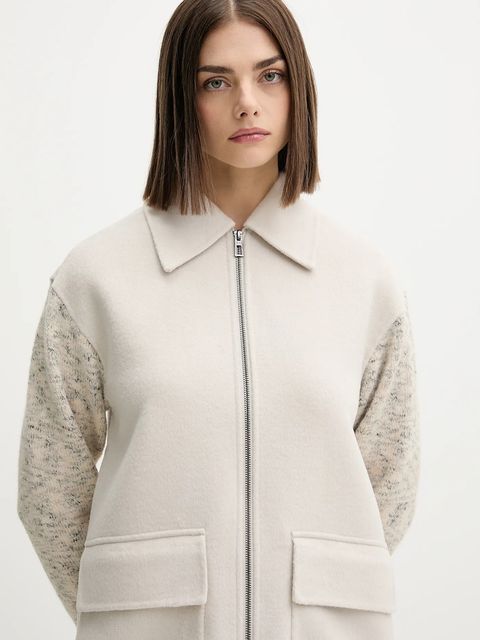 Desigual płaszcz z wełną JINU kolor beżowy 25WWEW59