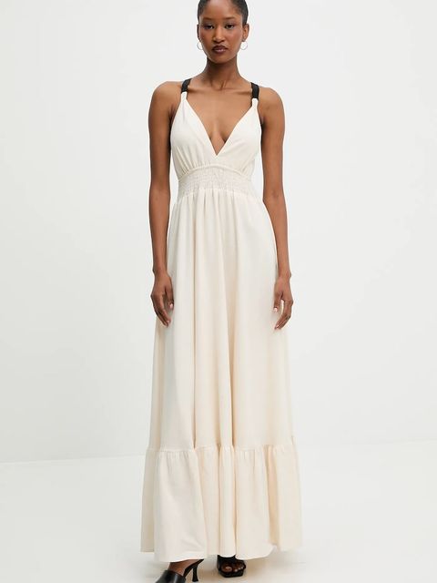 Answear.LAB sukienka kolor beżowy maxi rozkloszowana