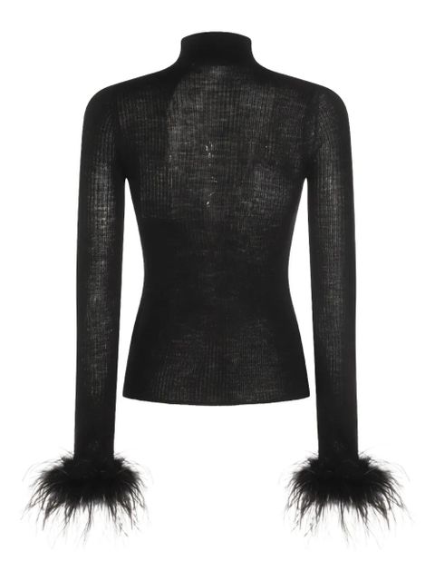 Blumarine feather-trimmed ribbed-knit jumper - Black