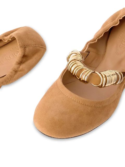 Tod's golden-ring detail suede ballet flats - Brown
