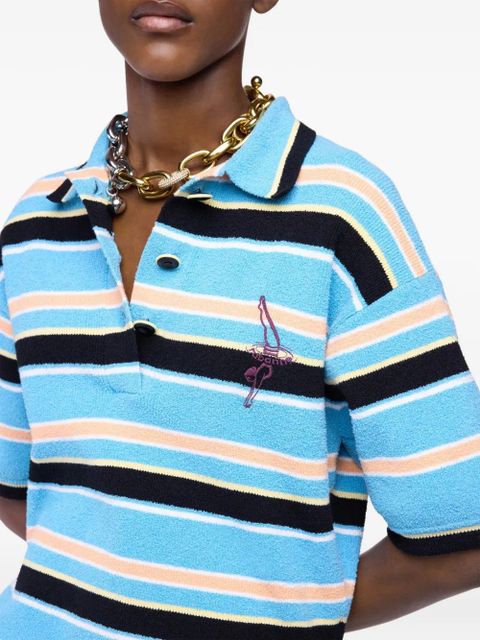 Rabanne striped embroidered polo top - Blue