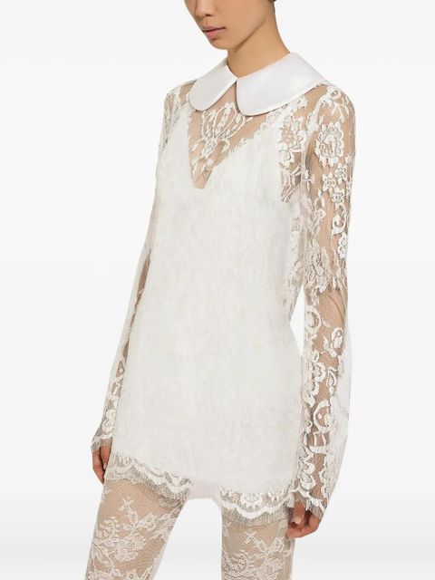 Dolce & Gabbana satin-neck lace mini dress - White