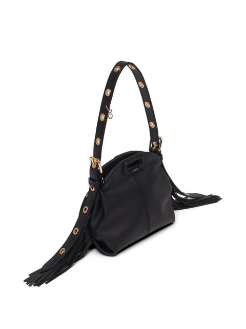 Maje mini Miss M fringe-trimmed leather shoulder bag - Black