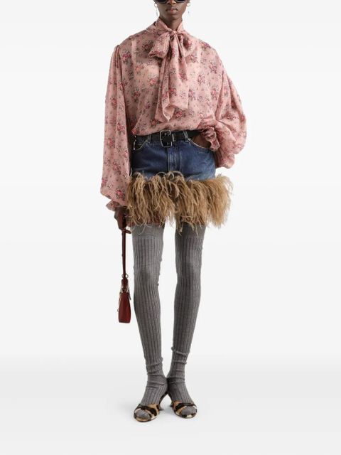 Dolce & Gabbana feather-trim denim mini skirt - Blue - zdjęcie produktu nr 2