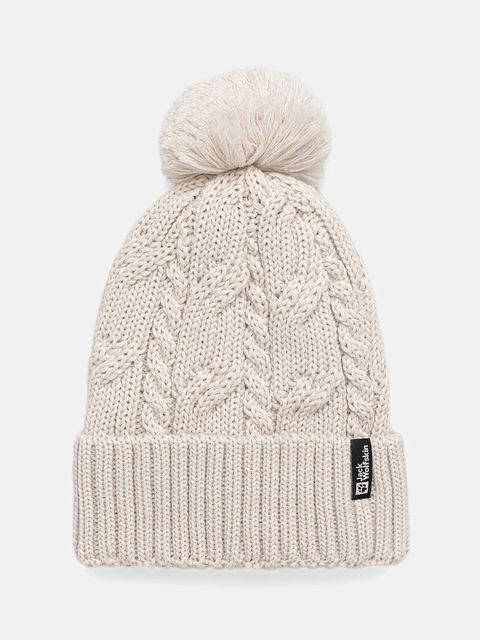 Jack Wolfskin czapka Pompom kolor beżowy wełniana 1905092 - zdjęcie produktu nr 1