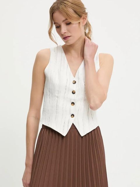 Answear.LAB kamizelka z lnem kolor biały jednorzędowa