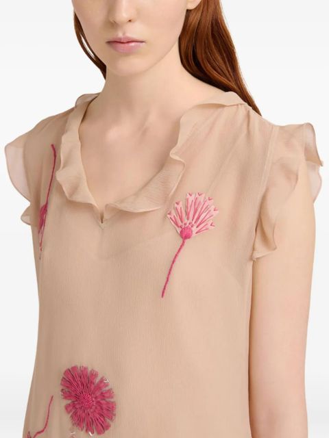 Marni ruffled floral-embroidered dress - Neutrals