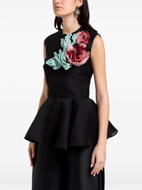 Marques'Almeida floral-appliqué peplum top - Black - zdjęcie produktu nr 1