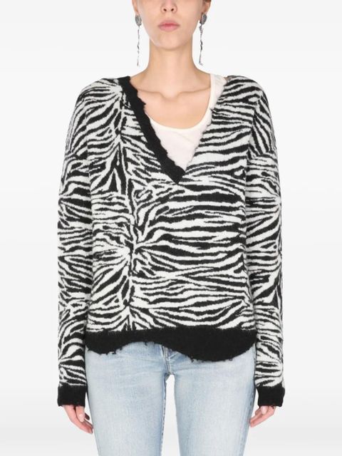 Saint Laurent zebra-print V-neck sweater - White - zdjęcie produktu nr 1