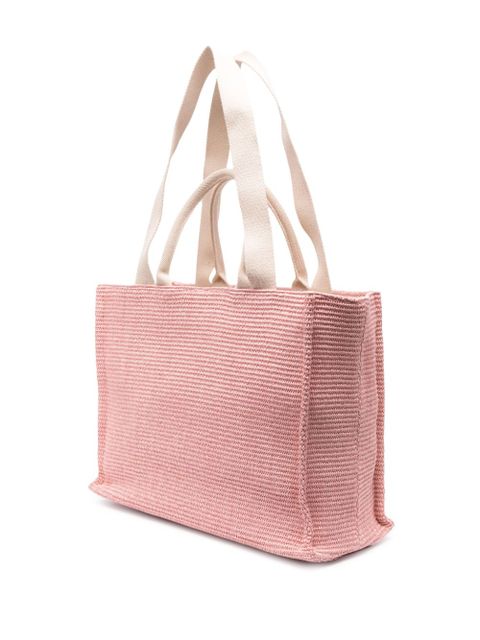 Marni logo-embroidered raffia tote bag - Pink