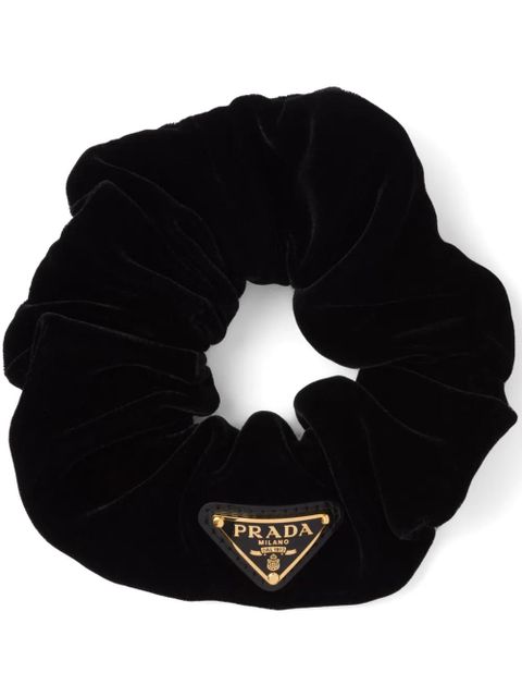 Prada triangle-logo velvet scrunchie - Black - zdjęcie produktu nr 1