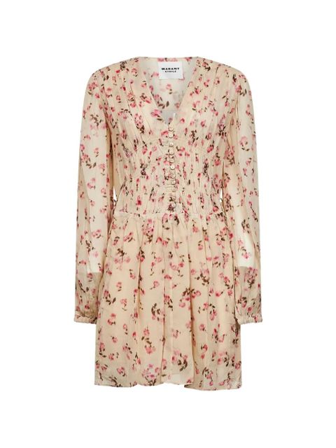 MARANT ÉTOILE button floral smocked dress - Neutrals - zdjęcie produktu nr 1