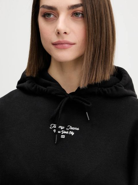 Tommy Jeans bluza bawełniana damska kolor czarny z kapturem z nadrukiem DW0DW22170